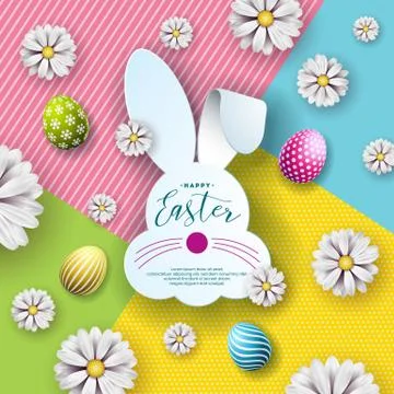 Vector Illustration of Happy Easter Holiday with Nice Rabbit Face Silhouette and Illustrazione stock