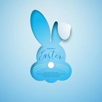 Vector Illustration of Happy Easter Holiday with Nice Rabbit Face and Hand Illustrazione stock