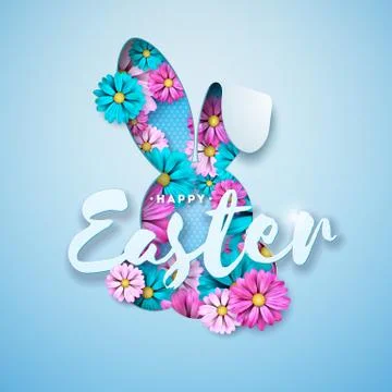 Vector Illustration of Happy Easter Holiday with Spring Flower in Nice Rabbit Illustrazione stock