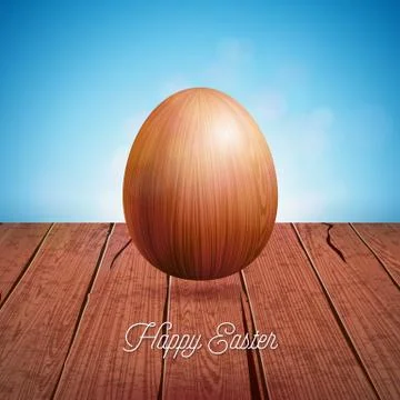 Vector Illustration of Happy Easter Holiday with Wooden Egg on Vintage Nature Stock Illustration