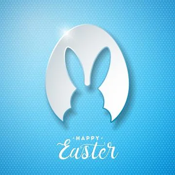 Vector Illustration of Happy Easter Holiday with Rabbit Ears in Cutting Egg and Illustrazione stock
