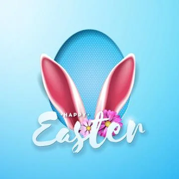 Vector Illustration of Happy Easter Holiday with Rabbit Ears in Egg Silhouette Illustrazione stock