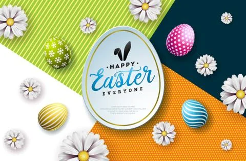 Vector Illustration of Happy Easter Holiday with Painted Egg, Rabbit Ears and Stock Illustration