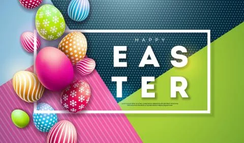Vector Illustration of Happy Easter Holiday with Painted Egg on Colorful イラスト素材