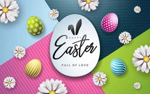 Vector Illustration of Happy Easter Holiday with Painted Egg and Spring Flower Illustrazione stock