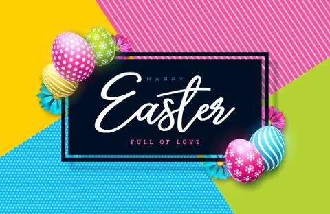 Vector Illustration of Happy Easter Holiday with Painted Egg and Spring Flower Illustrazione stock