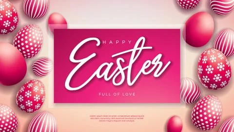 Vector Illustration of Happy Easter Holiday with Red Painted Egg on Light Illustrazione stock