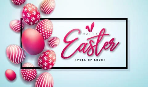 Vector Illustration of Happy Easter Holiday with Red Painted Egg on Light Illustrazione stock