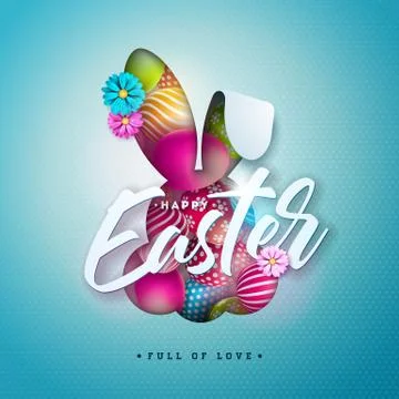 Vector Illustration of Happy Easter Holiday with Painted Egg, and Spring Flower Stock Illustration