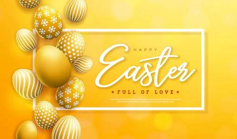 Vector Illustration of Happy Easter Holiday with Painted Egg on Shiny Yellow Stock Illustration