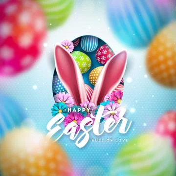 Vector Illustration of Happy Easter Holiday with Colorful Painted Egg and Rabbit Stock Illustration