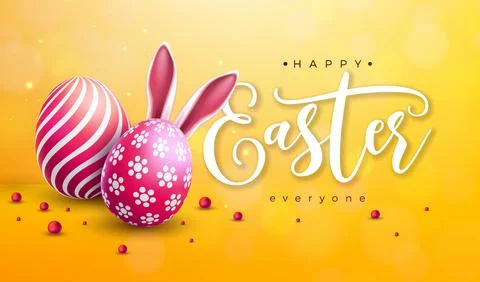 Vector Illustration of Happy Easter Holiday with Colorful Painted Egg and Rabbit Stock Illustration