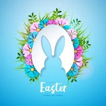 Vector Illustration of Happy Easter Holiday with Rabbit in Egg Shape and Spring Stock Illustration