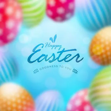 Vector Illustration of Happy Easter Holiday with Colorful Blurry Painted Egg and Stock Illustration