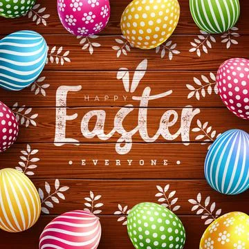 Vector Illustration of Happy Easter Holiday with Colorful Painted Egg on Vintage Stock Illustration