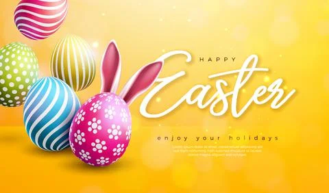 Vector Illustration of Happy Easter Holiday with Colorful Painted Egg on Shiny Stock Illustration