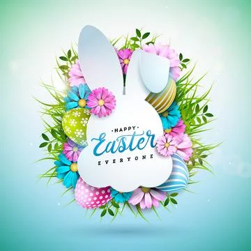 Vector Illustration of Happy Easter Holiday with Painted Egg and Spring Flower Illustrazione stock