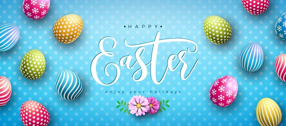 Vector Illustration of Happy Easter Holiday with Colorful Painted Egg and イラスト素材