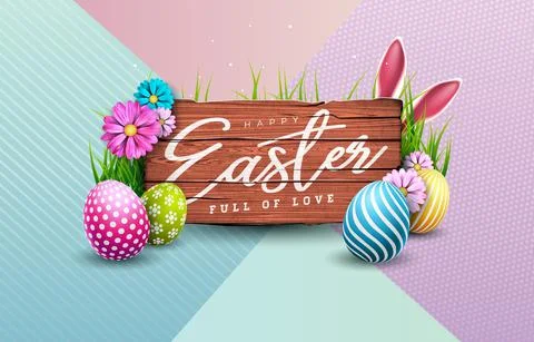 Vector Illustration of Happy Easter Holiday with Colorful Painted Egg, Spring Illustrazione stock
