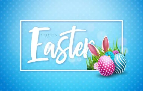 Vector Illustration of Happy Easter Holiday with Colorful Painted Egg and Rabbit Illustrazione stock