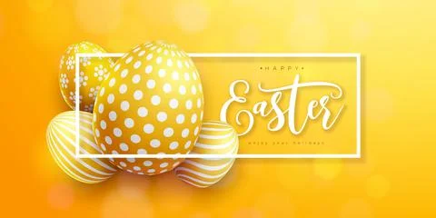 Vector Illustration of Happy Easter Holiday with Painted Egg on Shiny Yellow Illustrazione stock