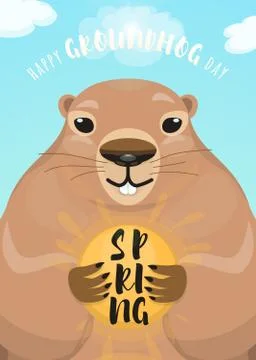 Vector illustration of happy groundhog day design with cute rodent Stock Illustration