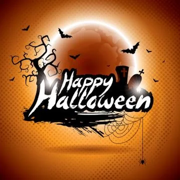 Vector illustration on a Happy Halloween theme on moon background. EPS 10 ill Illustrazione stock