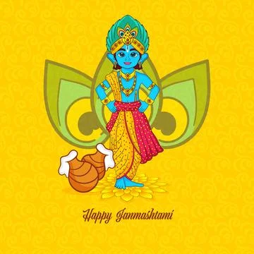 Vector illustration of Happy Krishna Janmashtami social media feed mockup t.. Stock Illustration