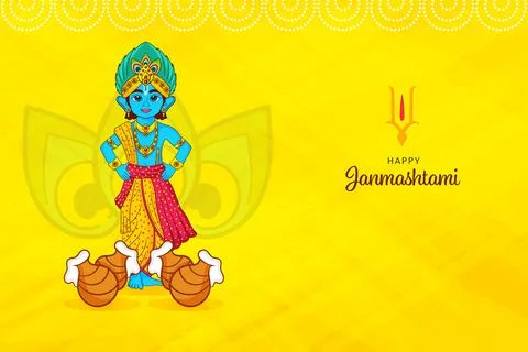 Vector illustration of Happy Krishna Janmashtami social media feed mockup t.. Stock Illustration