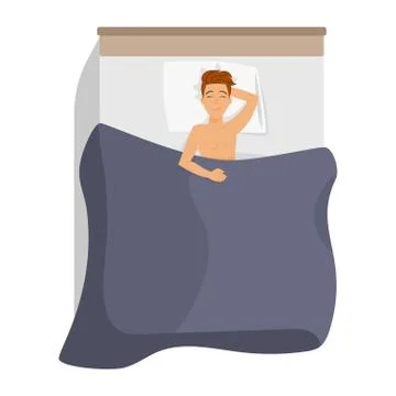 Vector illustration of  happy man sleeping in bed. Stock Illustration