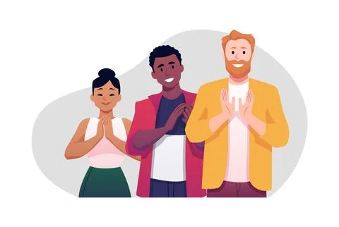 Vector illustration of happy men and women of different nationalities clapping Illustrazione stock