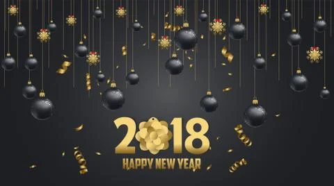 Vector illustration of happy new year 2018 wallpaper gold and black colors pl Stock Illustration