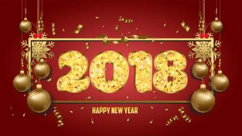 Vector illustration of happy new year 2018 wallpaper gold balls Stock Illustration