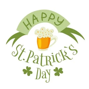 Vector illustration of Happy Saint Patrick s Day card with beer Stock Illustration