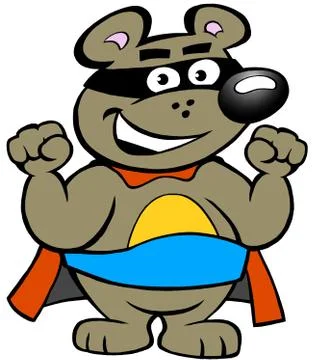 Vector illustration of an Happy Strong Super Hero Bear Stock Illustration