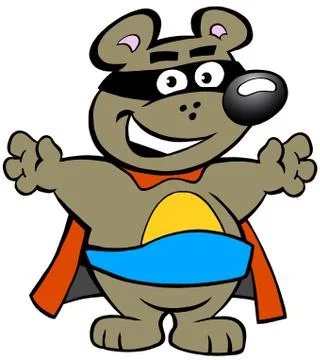 Vector illustration of an Happy Strong Super Hero Bear Stock Illustration