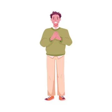 Vector illustration of happy young man full length clapping his hands. Stock Illustration