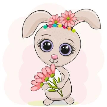 Vector illustration of a hare with flowers on a white background. Stock Illustration
