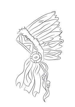 Vector illustration of hat with feathers of indian, drawing by lines Illustrazione stock