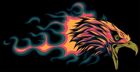 Vector illustration of head Eagle with flames on black background Stock Illustration