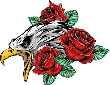 Vector illustration of head eagle with red roses Illustrazione stock