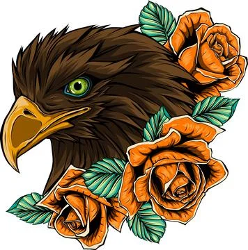 Vector illustration of head eagle with red roses Illustrazione stock