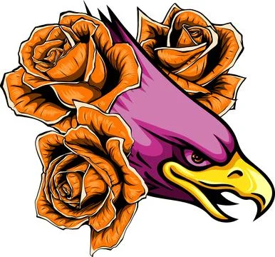 Vector illustration of head eagle with red roses Illustrazione stock