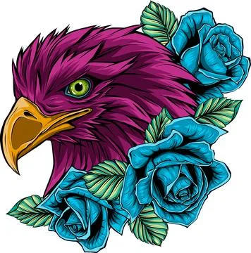 Vector illustration of head eagle with red roses Stock Illustration