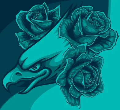 Vector illustration of head eagle with red roses 스톡 일러스트