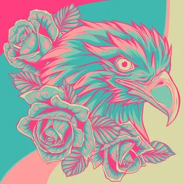 Vector illustration of head eagle with red roses Illustrazione stock