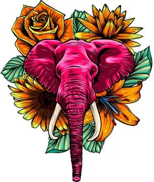 Vector illustration of head elephant with flower. Stock Illustration