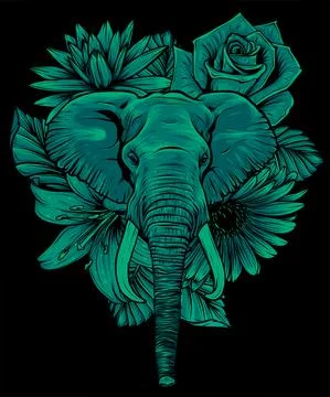Vector illustration of head elephant with flower. Stock Illustration