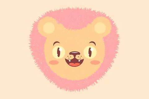 Vector illustration of head of a lion for children. Vector icon of kawaii l.. Stock Illustration