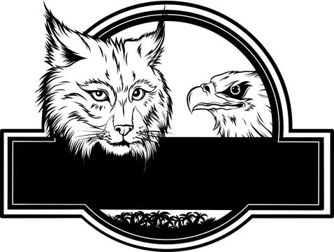 Vector illustration of head lynx and eagle on logo. monochrome design Stock-Illustration